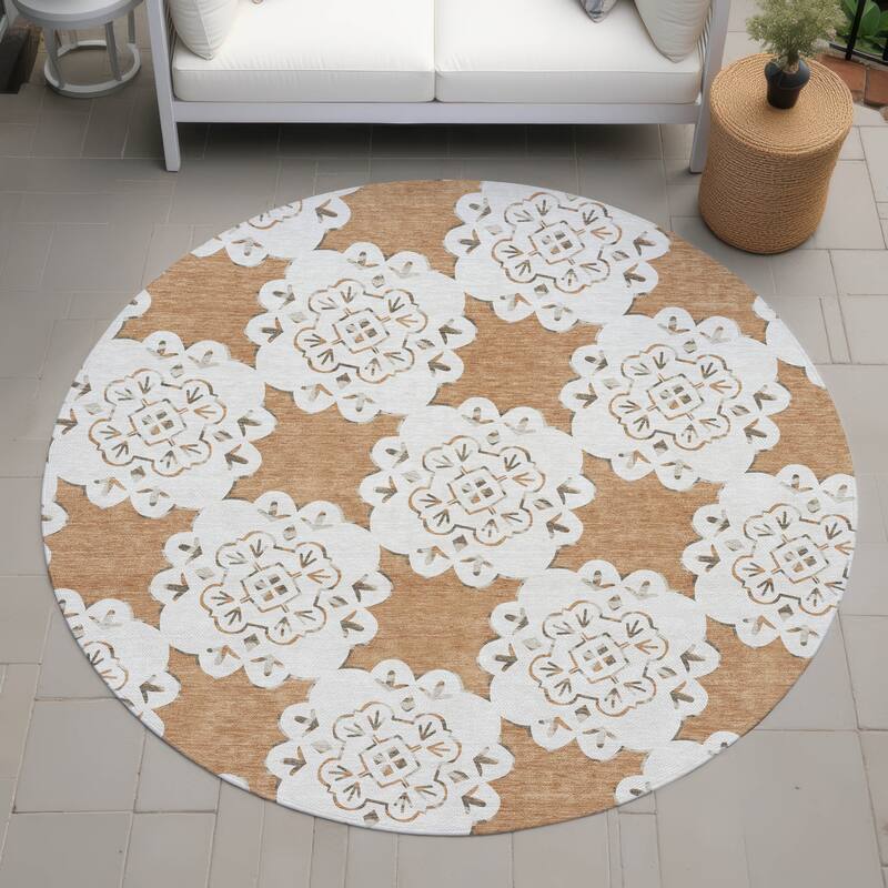 Machine Washable Indoor/ Outdoor Global Motif Chantille Rug - Copper - 8' x 8'