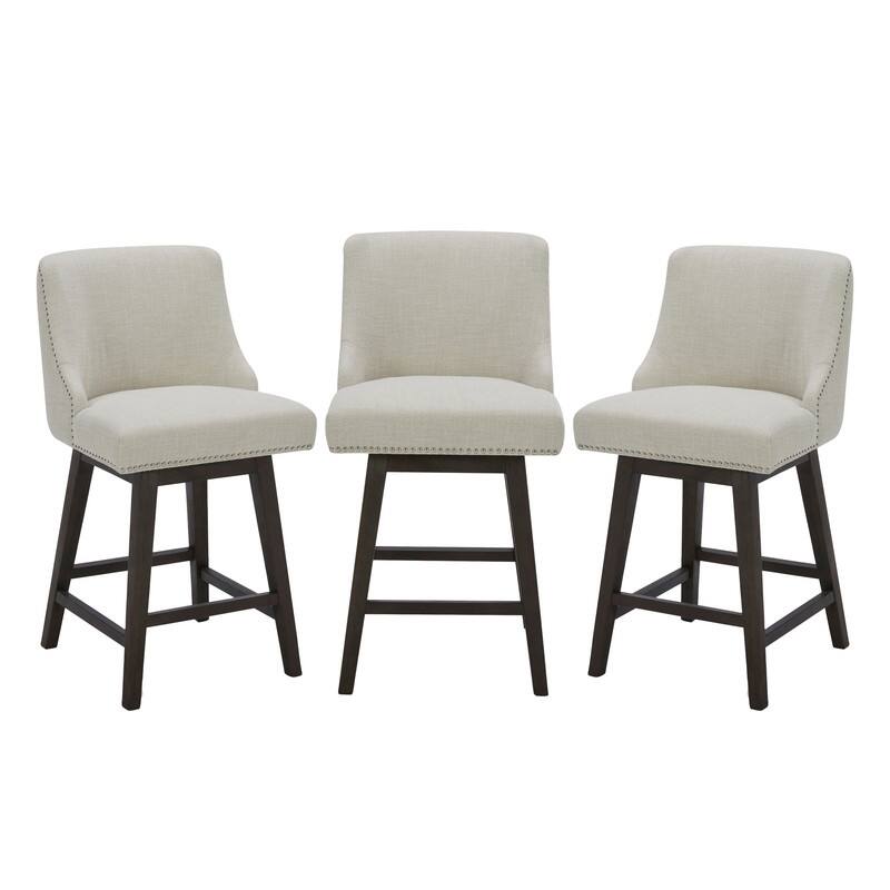 Spruce & Spring Oliver Counter Height Swivel Barstool Set - Set of 3 - Linen - Counter Height