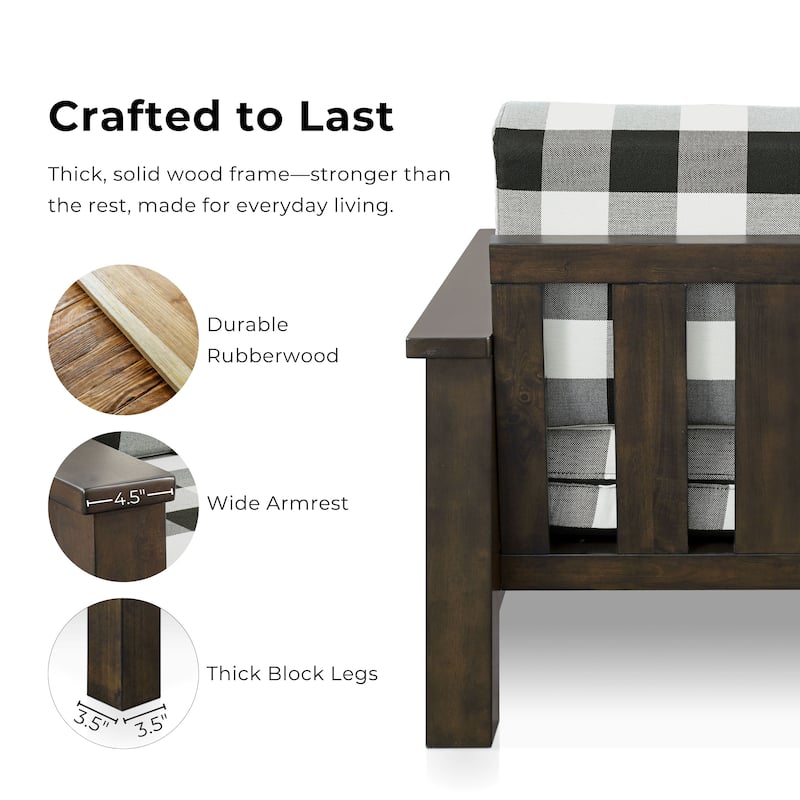 Furniture of America Milou Rustic Wood Plaid Patterned Fabric Loveseat