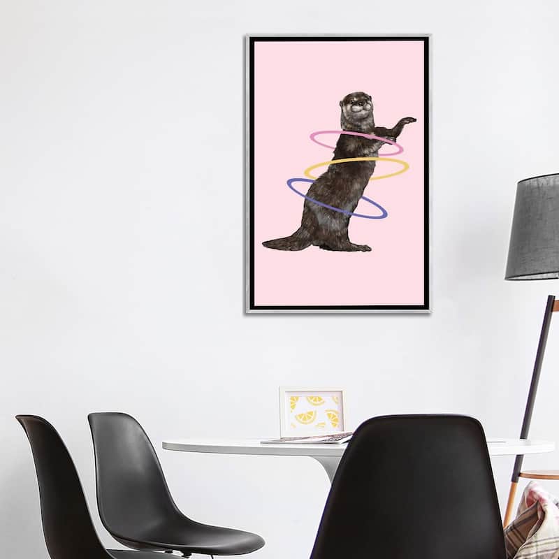 iCanvas "Hula Hooping Otter In Pink" by Big Nose Work Framed