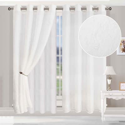 Superior Foliage Vintage Rustic Leaves Sheer Curtain Set with 2 Panels
