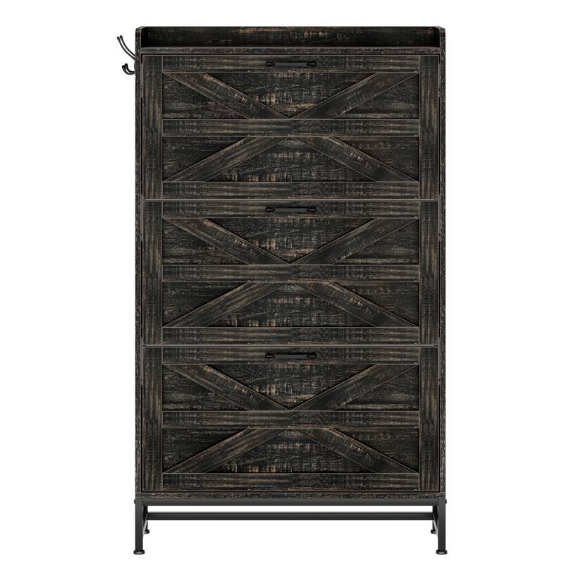 Anmytek Industrial Farmhouse 3 Drawer Shoe Cabinet with Adjustable Legs and Anti Tip Kit