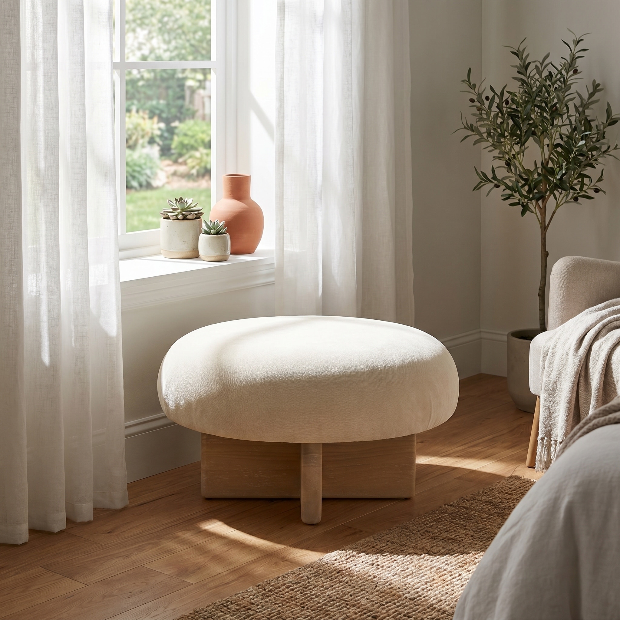 Christopher Knight Home - Arden Modern Ottoman Footstool, Chenille Upholstered & X-Shape Wood Base, Mushroom Silhouette Design