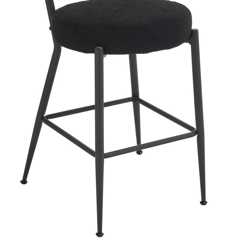 Set Of 4 Modern Teddy Fabric Upholstered Bar Stools - Metal Base High Stool - Suitable For Kitchen