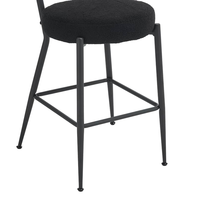 Set of 4 Modern Teddy Fabric Upholstered Bar Stools, Metal Base High Stool Suitable for Kitchen, Dining and Living Room