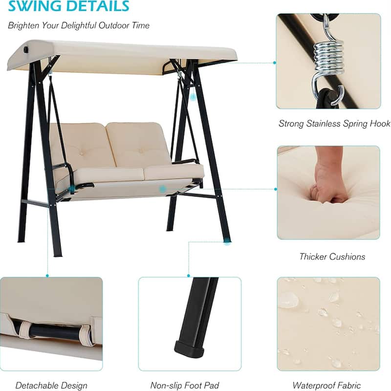 AECOJOY 2-Seat Porch Swing Chair, Patio Swing Chair w/ Cushions