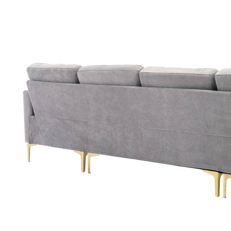 110.6" Velvet L-Shaped Sectional Sofa with Movable Ottoman and Storage Pockets