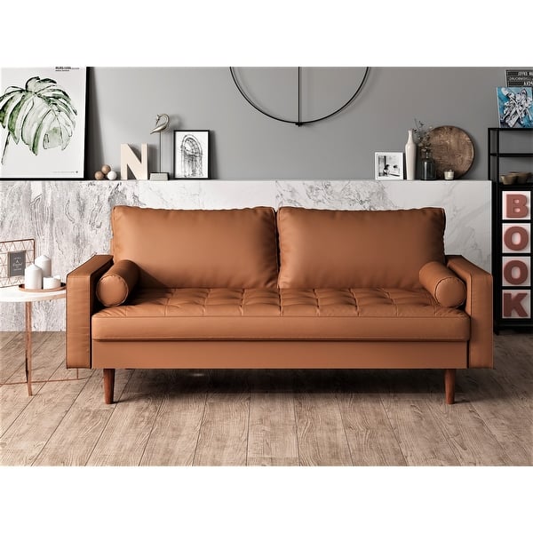 slide 2 of 19, US Pride Lopez Faux Leather Mid-century Modern Sofa
