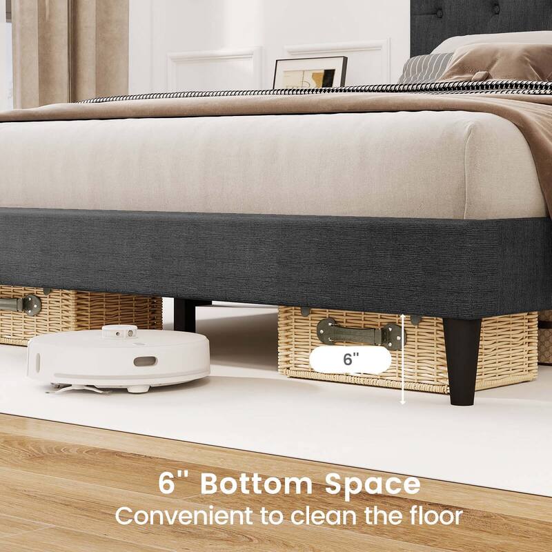 Costway Twin/Full/Queen Size Bed Frame with Button-Tufted Headboard &