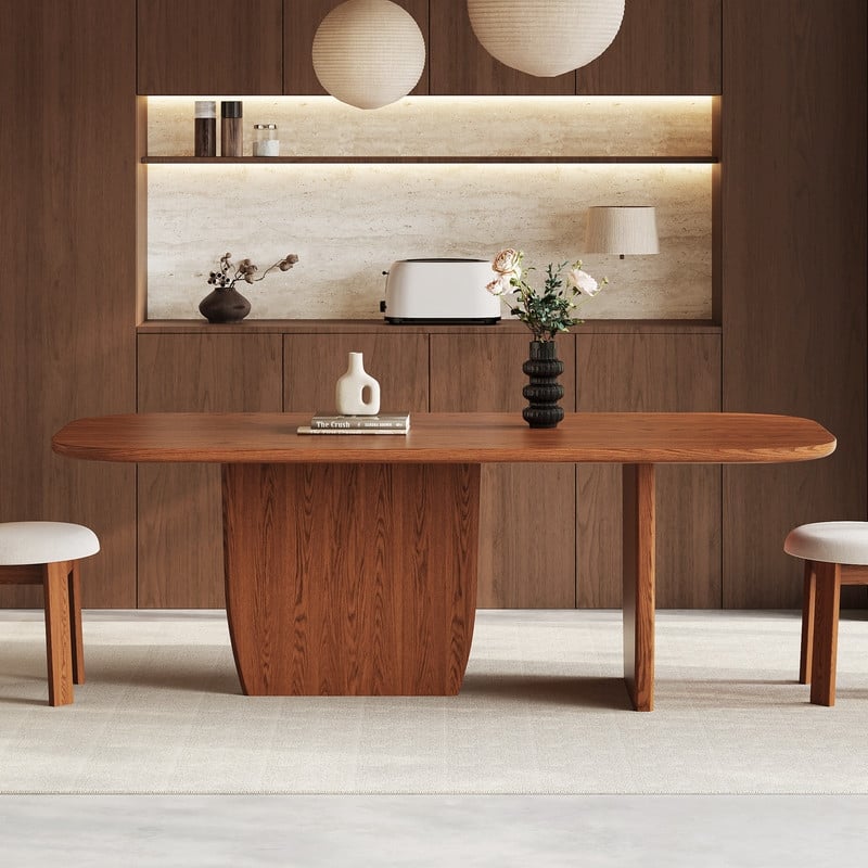 78.74" Mid Century Modern Black/ Brown Dining Table, Rectangular Dining Table ,Solid Wood for 6-8