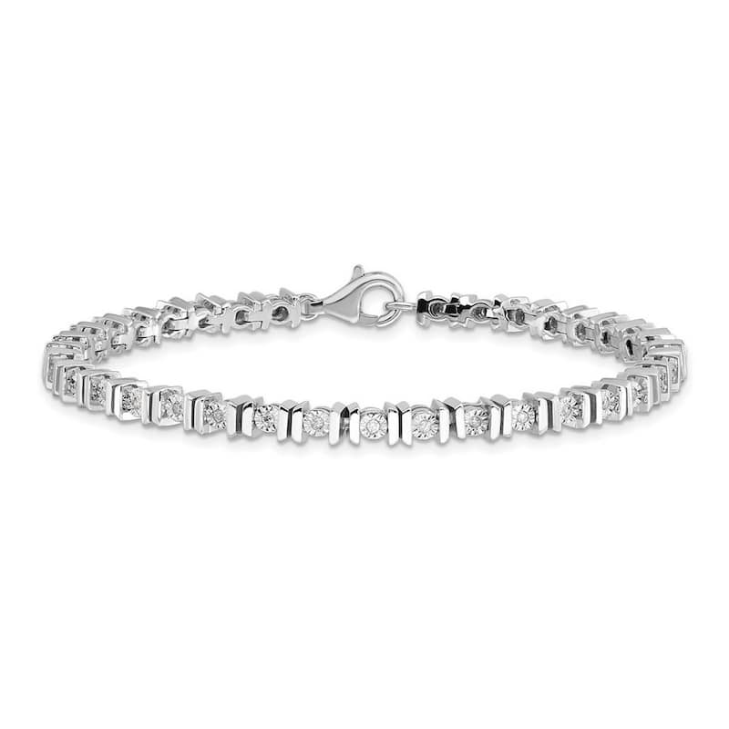 Curata 925 Sterling Silver Polished Lobster Claw Closure Diamond Tennis Bracelet