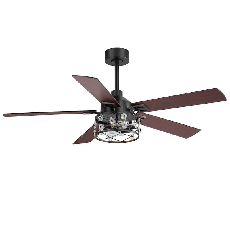 52" Reversible 5-Blade Farmhouse Glam Floral Glass Caged Ceiling Fan with Light and Remote