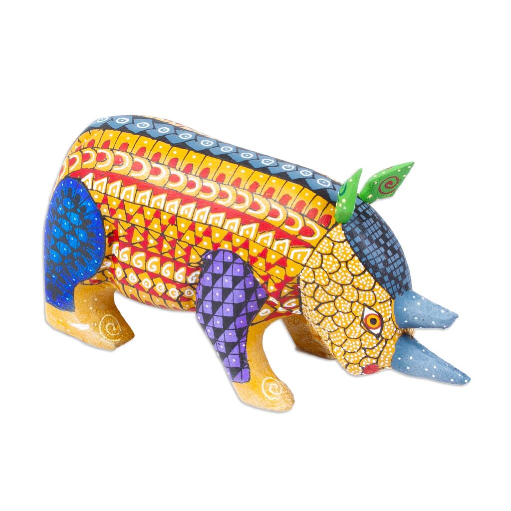 Novica Handmade Fierce Rhinoceros Wood Alebrije Sculpture