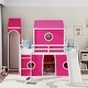 preview thumbnail 28 of 34, Twin/Full Size Loft Bed with Slide,Solid Wood Playhouse Bed Frame with Tent and Tower Design Pink - Full