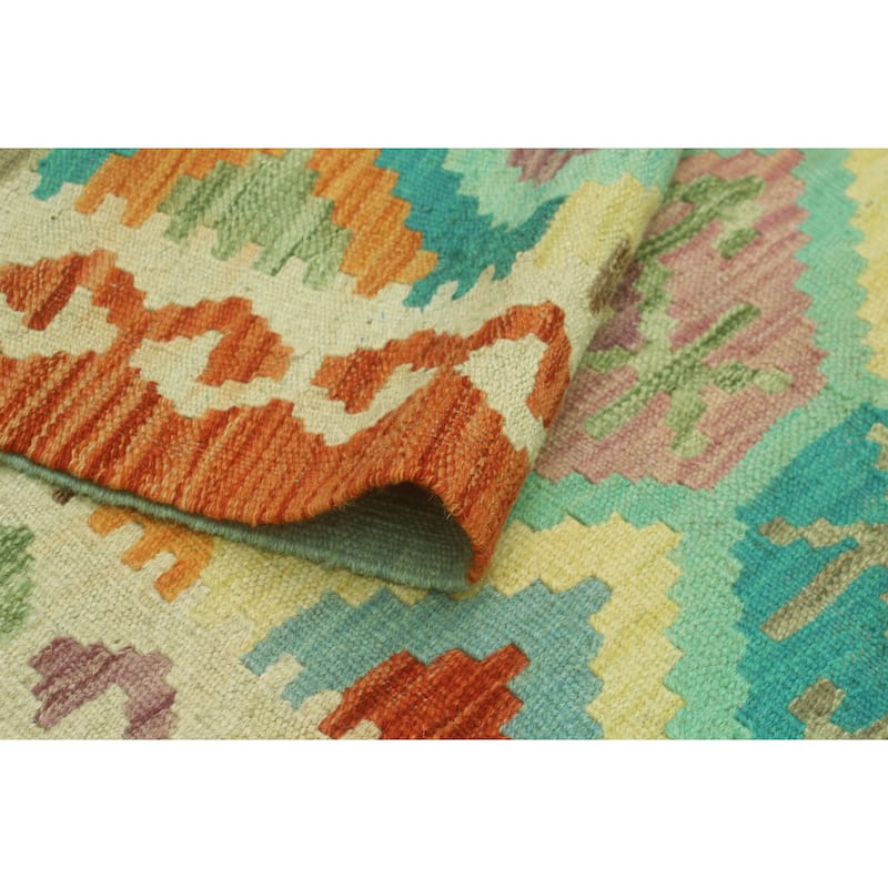 Sangat Flatweave Minoo Turquoise/Orange Rug - 6'3" x 9'7"