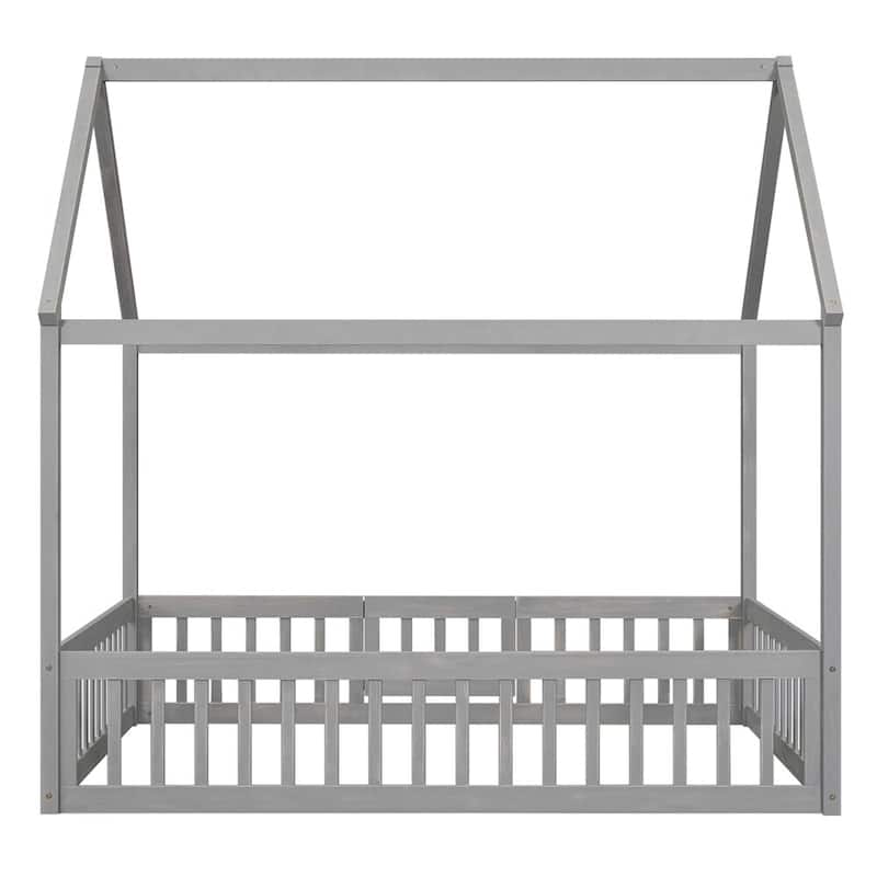 Merax Wood House Bed with Fence and Door