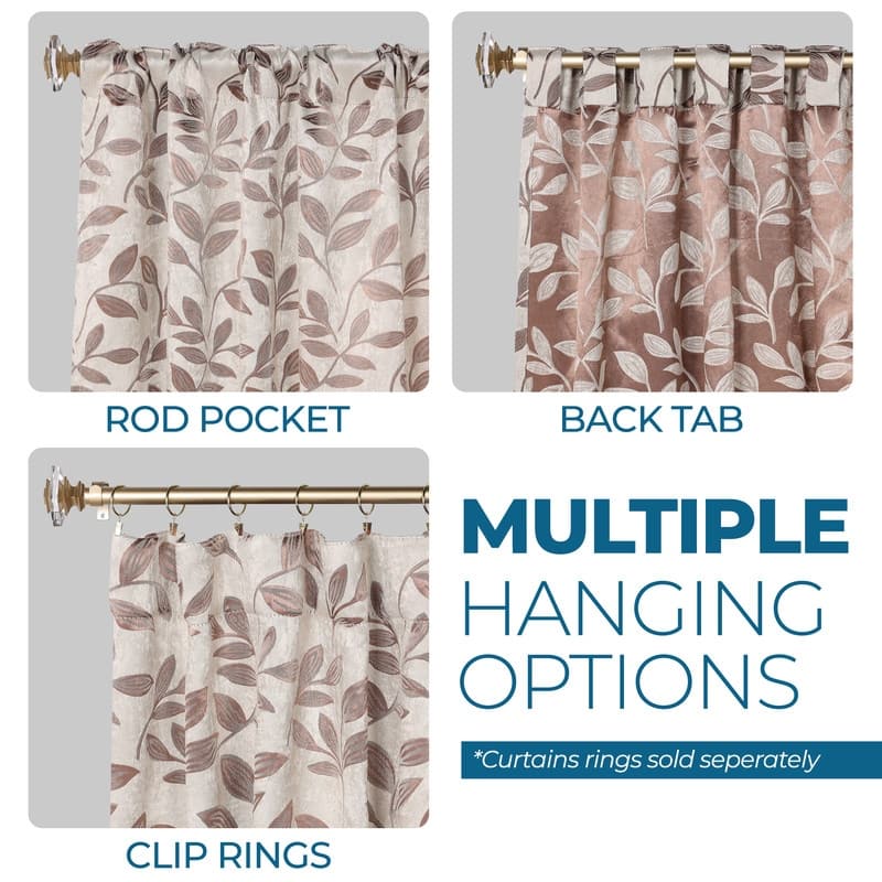 Superior Leaves Machine Washable Room Darkening Curtains with Back Tabs, Set of 2