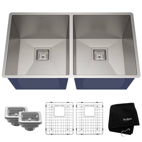 KRAUS Pax Stainless Steel 31 1/2 inch 2-Bowl Undermount Kitchen Sink