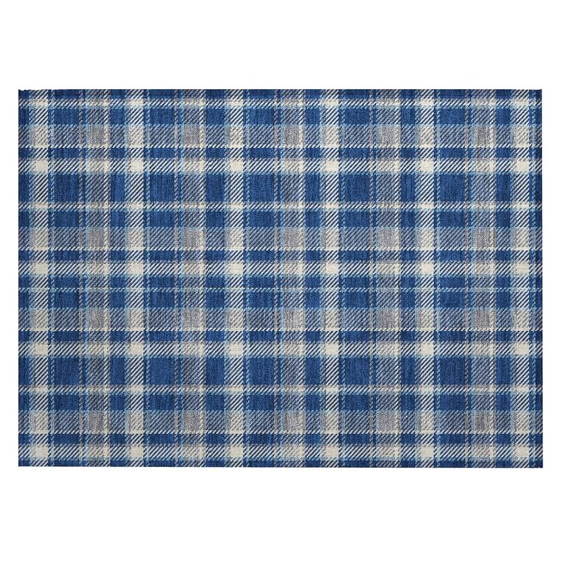 Machine Washable Indoor/ Outdoor Traditional Plaid Chantille Rug