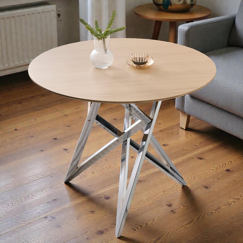 37 Inch Round Dining Table with Metal Legs, Small Kitchen Table for 2 to 4 People, Modern Space Saving Design