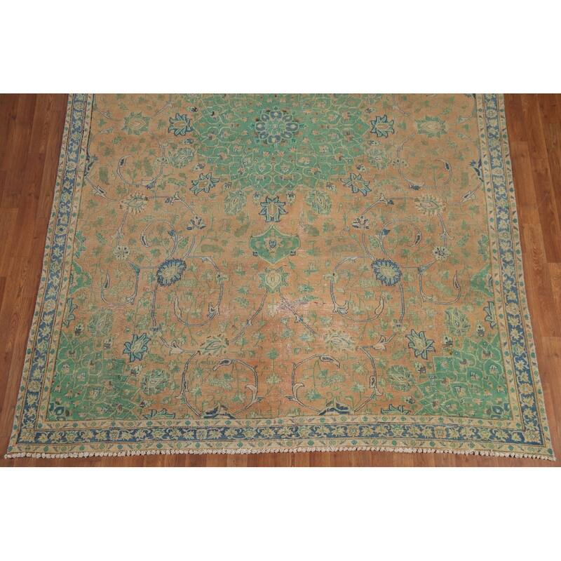 Hand Knotted Oriental 100% Wool Carpet Traditional Floral Peach Mashad Area Rug - 10' 7'' X 7' 1''