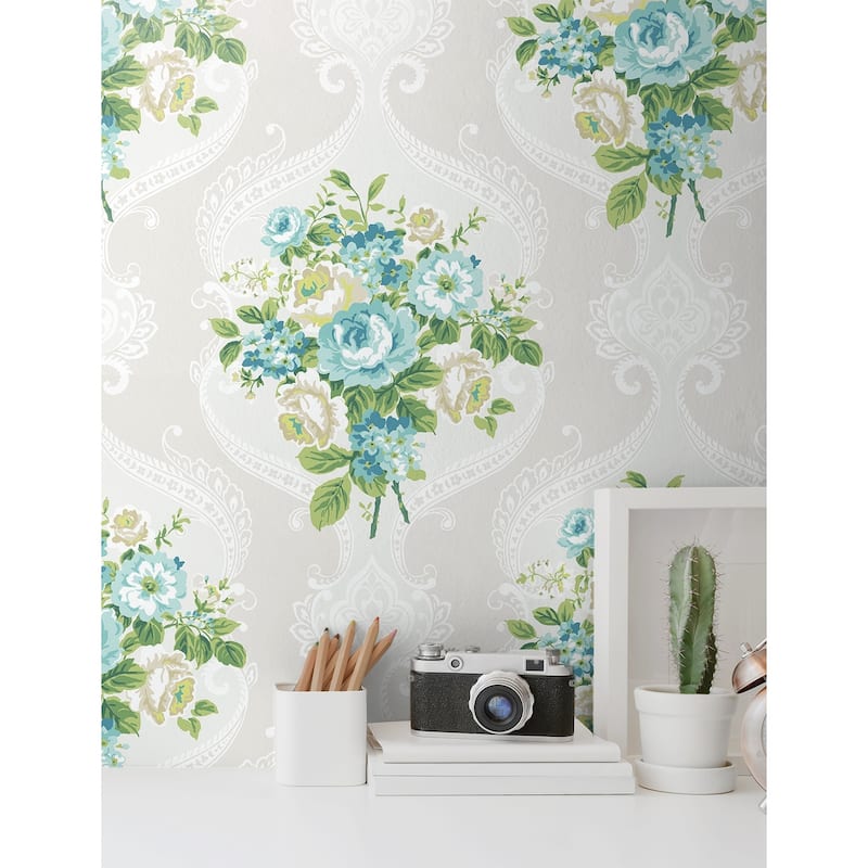 Seabrook Designs Floral Damask Unpasted Wallpaper