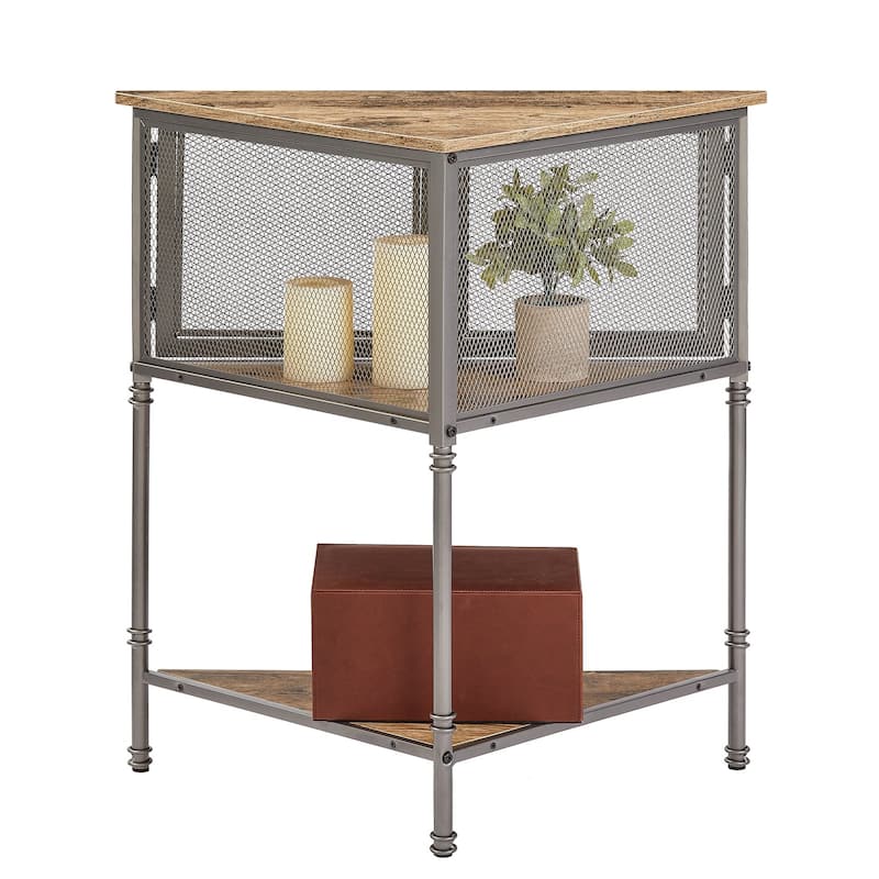 VECELO 3-Tier Corner Shelf with Storage Cabinet and Doors, Metal Frame Corner Cabinet