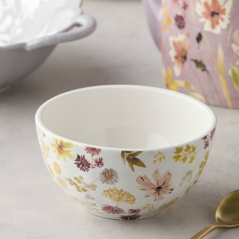 Certified International Wildflowers 5.25" Ice Cream/Dessert Bowls, Set of 4 Assorted Designs - 5.25"L x 5.25"W x 3.75"H