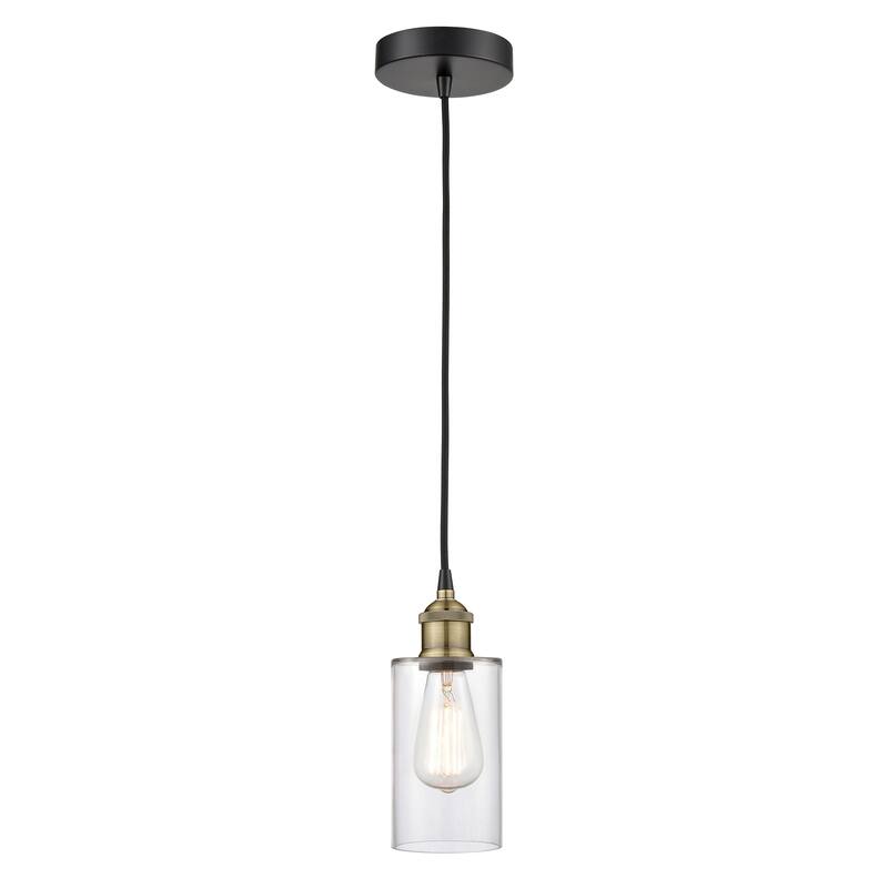 Innovations Lighting Clymer - 1 Light 4" Cord Hung Mini Pendant - Clear/Black Antique Brass