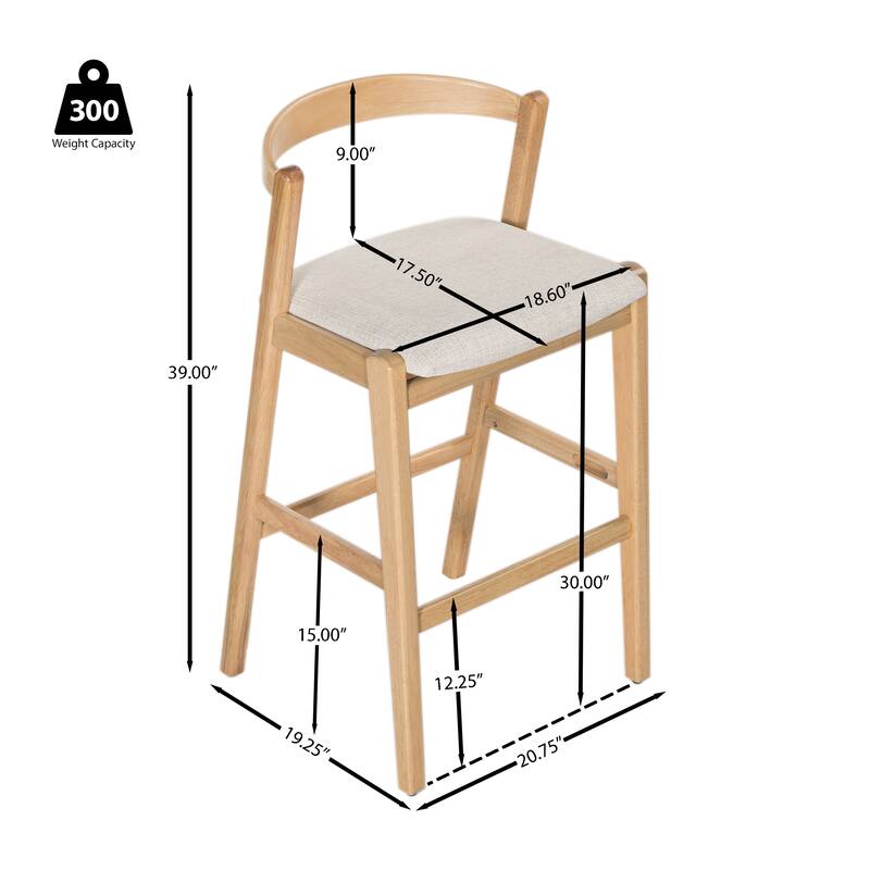 Roomfitters Balmain Indoor Rubberwood Barstools with Cushioned Seat, Set of 2 - Set of 2