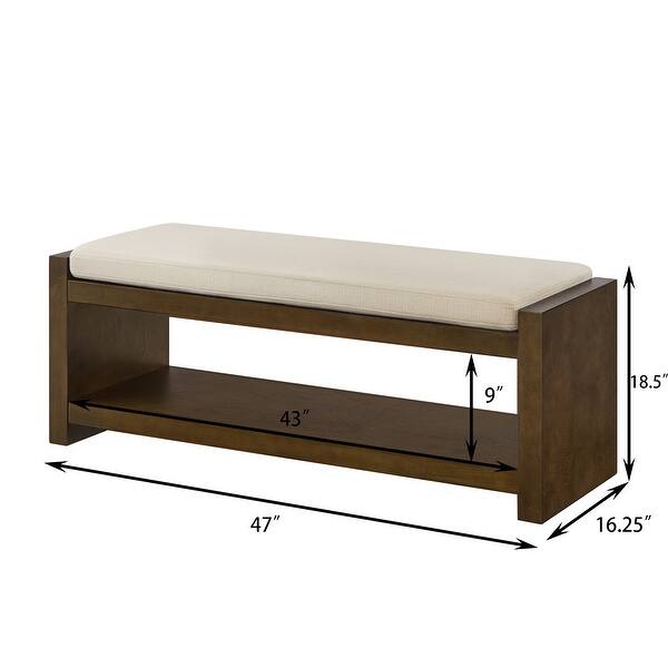 dimension image slide 0 of 3, 47" Accent Bench with Lower Shelf Shoe Rack, Padded Seating Bench, Bed End Bench with Storage, Removable Cushion