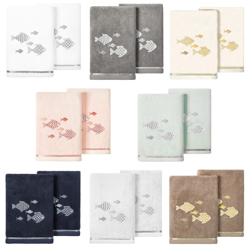 Authentic Hotel and Spa Turkish Cotton Figi 2PC Embellished Hand Towel Set
