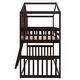 preview thumbnail 4 of 9, Twin Over Twin Bunk Bed With Ladder, House-shaped Bed with Windows, Pine Wooden Bed Frame with Guardrails, Brown