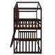 preview thumbnail 18 of 27, Twin Over Twin House Bunk Bed With Ladder and Fence Wood White Modern Contemporary Urban