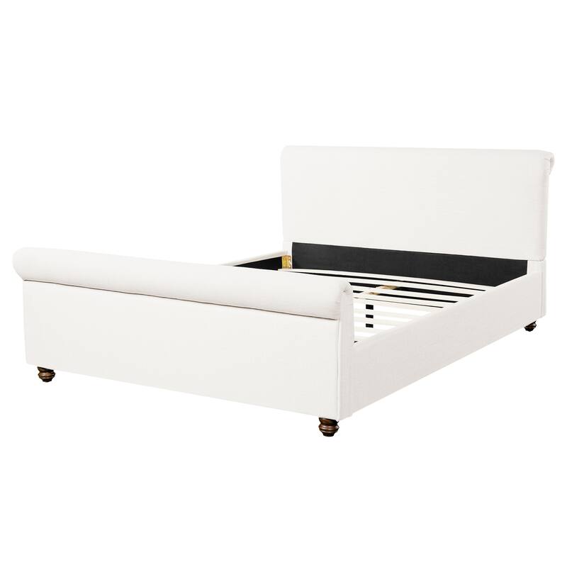 Christopher Knight Home - Modern Linen Upholstered Bed Frame with Solid Wood Legs and a Robust Headboard and Footboard