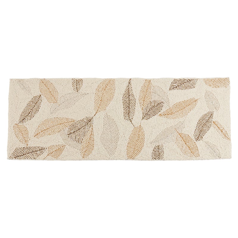 Beaded Table Runner With Leaves Design - 13"x36"
