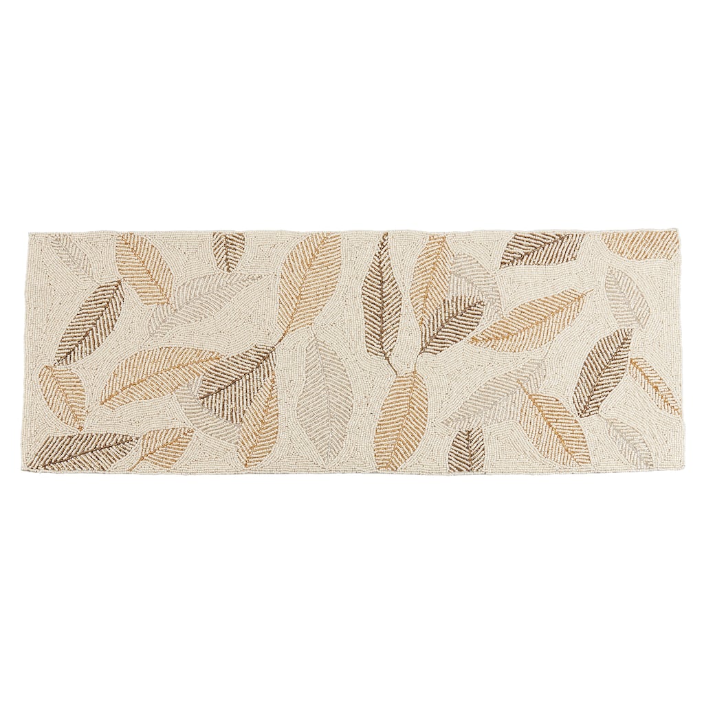 Beaded Table Runner With Leaves Design - 13"x36"