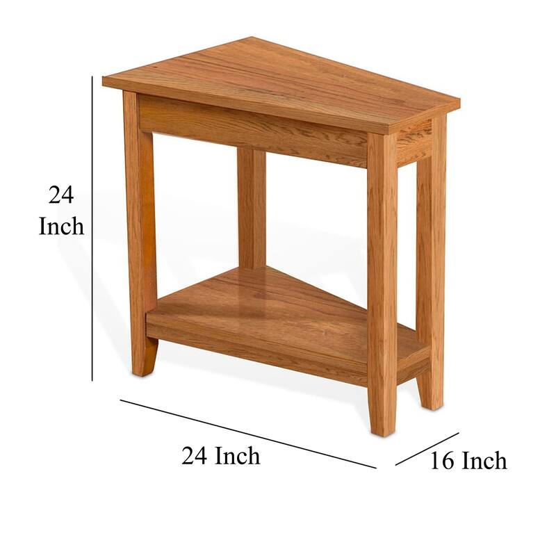 Marv Chairside Table, Shelf, 24 Inch Angled Oak Brown Mahogany Wood