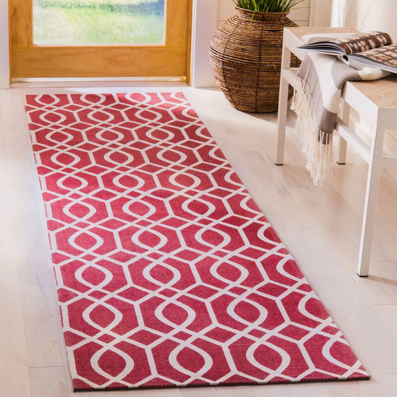 SAFAVIEH Handmade Cedar Brook Maral Modern Cotton Rug - 2' x 8' Runner - Coral/Ivory