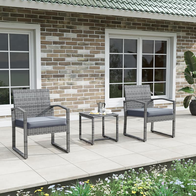 3-pc. Outdoor Cushioned Wicker Chat Set - Grey