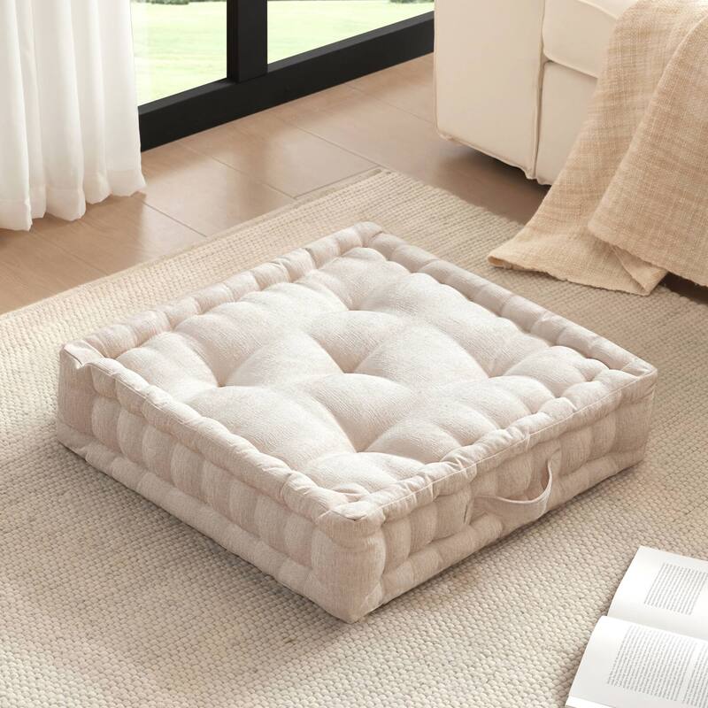 Intelligent Design Azza Poly Chenille Square Floor Pillow Cushion - 24x24 - Ivory