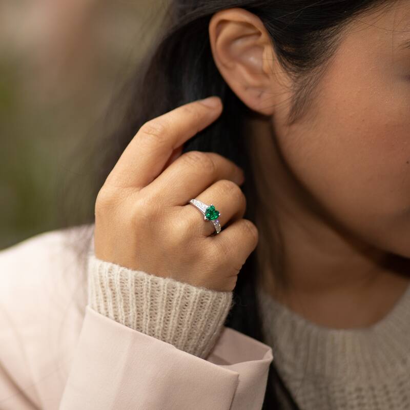 Sterling Silver 1 ct Created Emerald Promise Ring