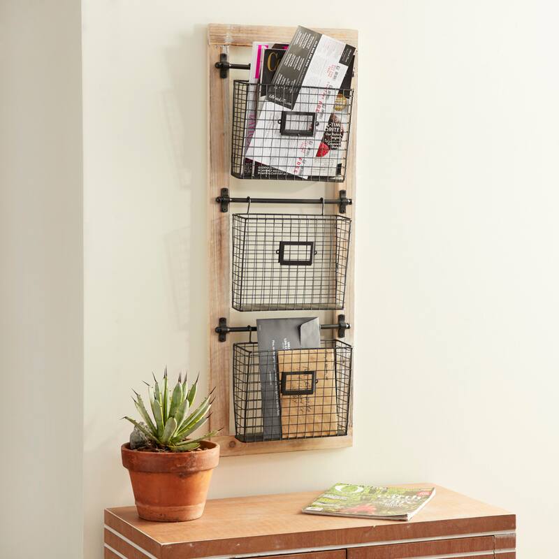 Black Metal Wire 3 or 2 Slot Magazine Rack Holder with Suspended Baskets and Label Slots