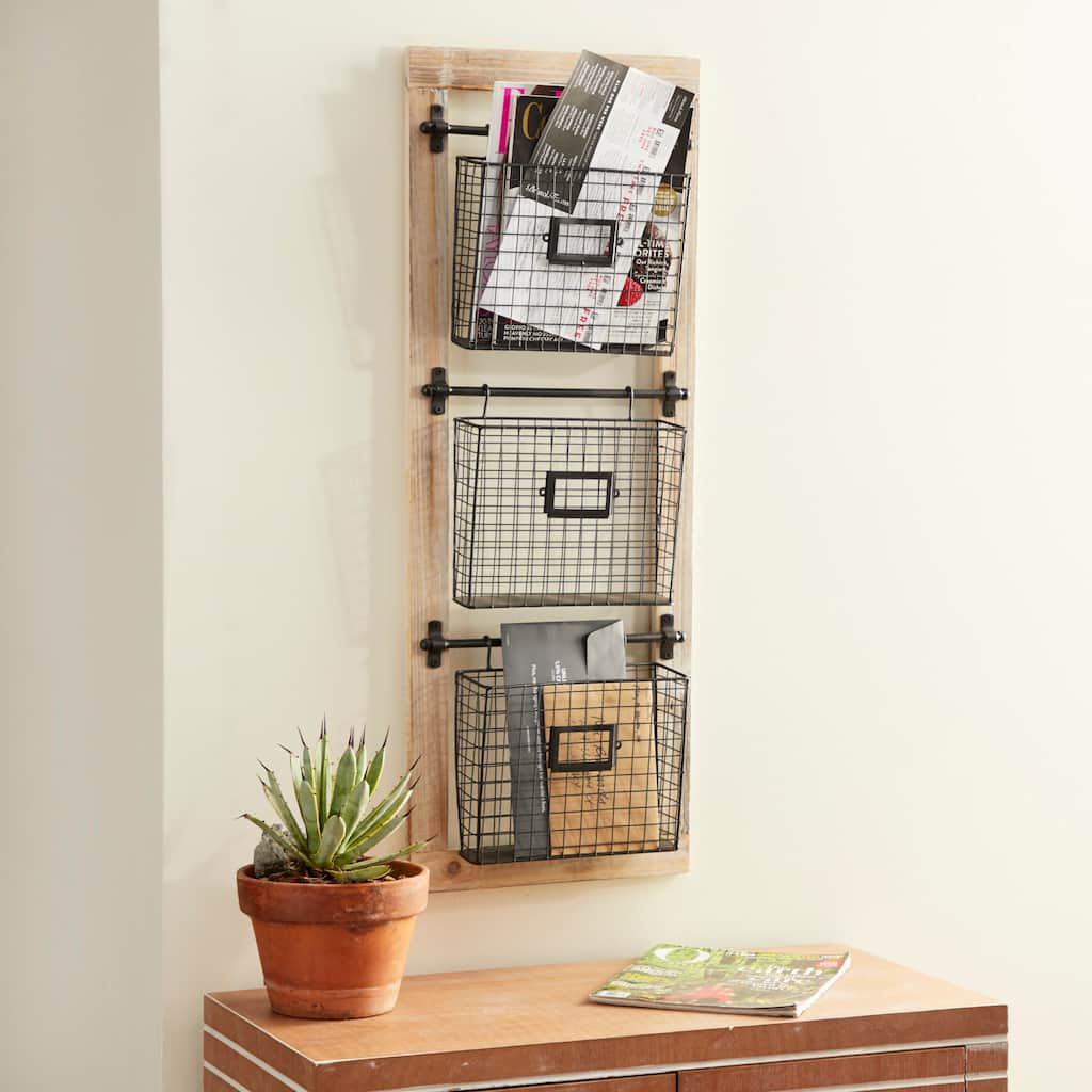 Black Metal Wire 3 or 2 Slot Magazine Rack Holder with Suspended Baskets and Label Slots