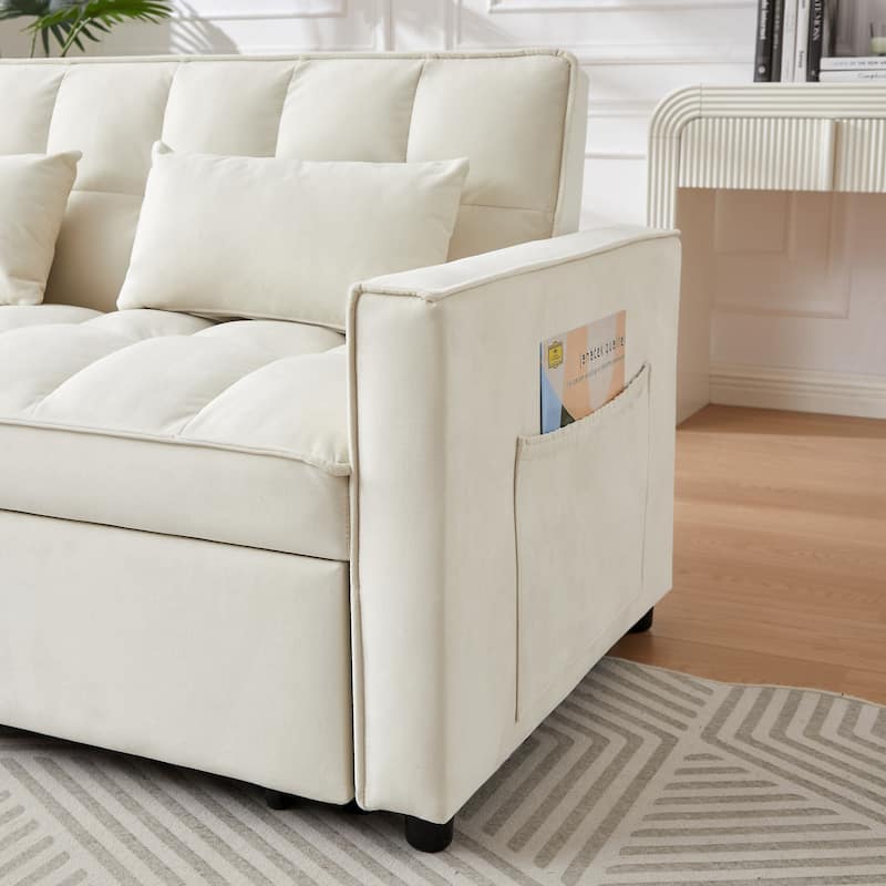 Modern Velvet Convertible Loveseat Sleeper Sofa Couch with Adjustable Backrest