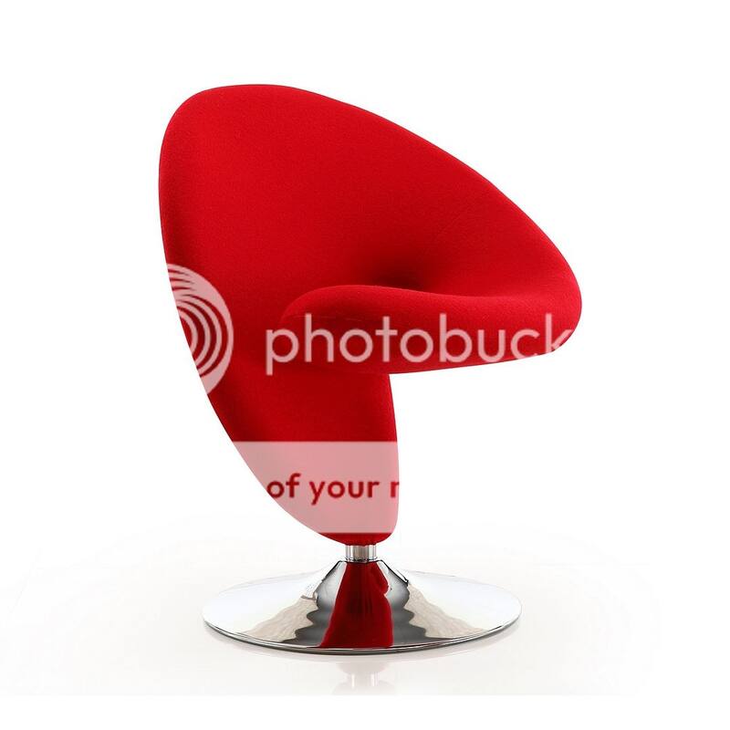 Manhattan Comfort Curl Polished Chrome Wool Blend Swivel Accent Chair - Red