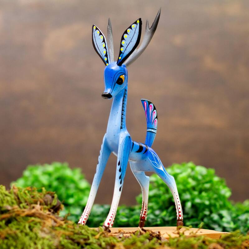 Novica Handmade Little Blue Deer Wood Alebrije Sculpture