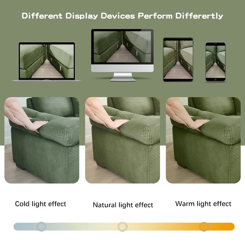 GDFStudio - Corduroy 3-Seater 130" Cloud Sofa Couch with Extra-Thick Armrests