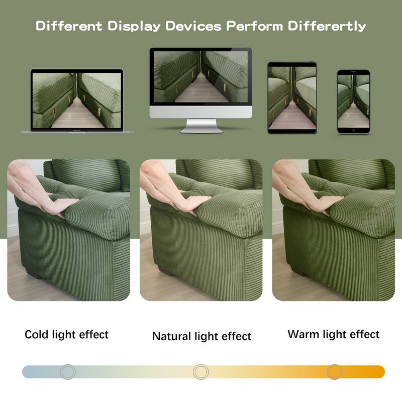 Sectional Couch with 2 Movable Ottomans, 92" Corduroy Couches for Living Room, Upholstered Sofa Couch with Deep Seat for Bedroom