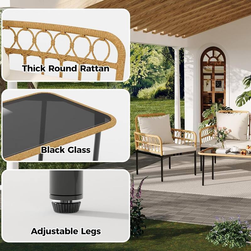 Outdoor 4 Pieces Patio Furniture Sets for Apartment, Bistro, Backyard, Porch - 4PCs